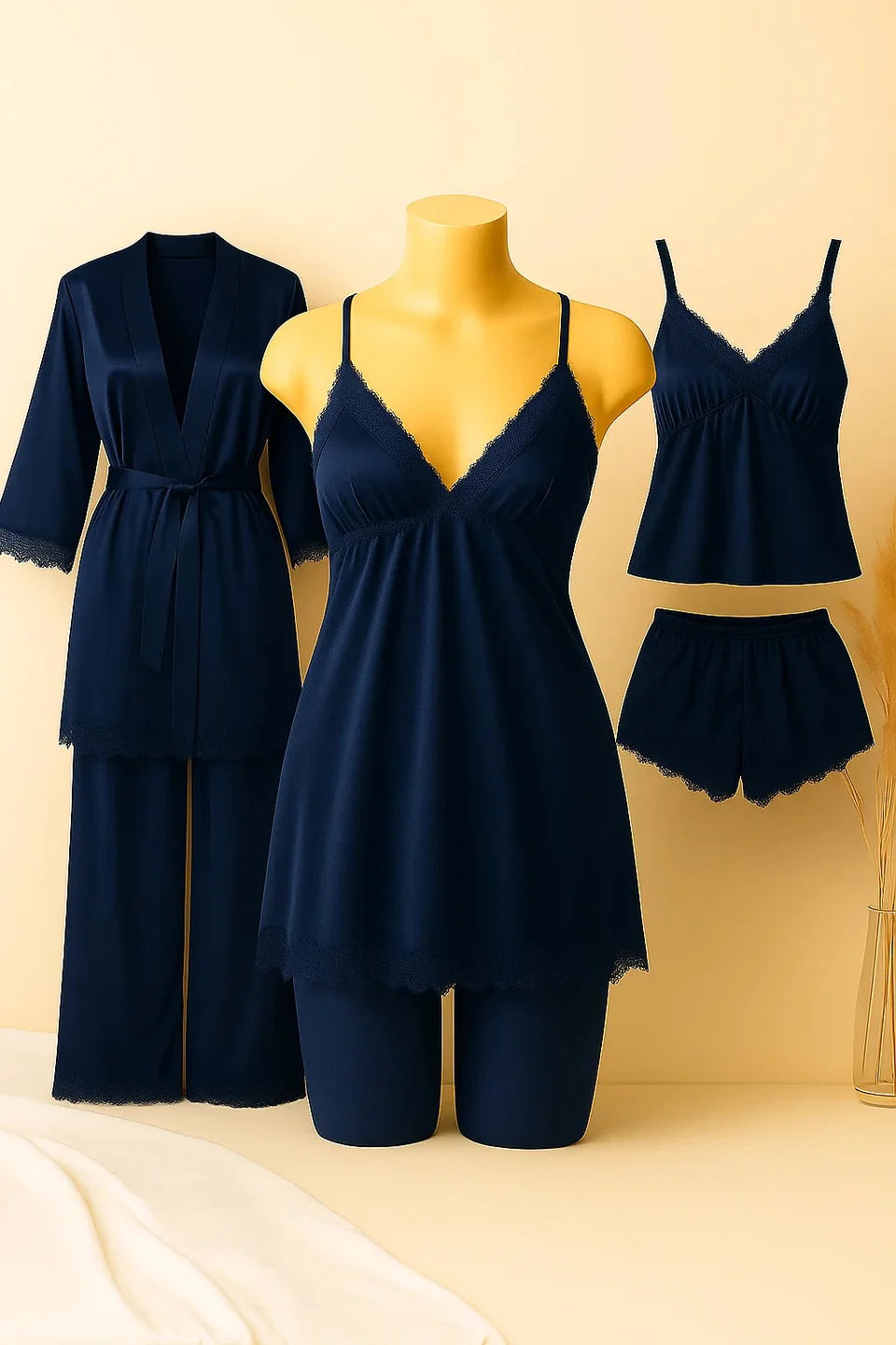 5 pcs nighty set (short , pajama , shirt , long shirt , gown )